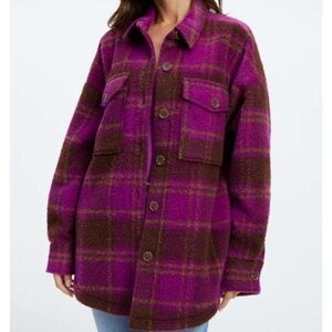 Good American Purple and Brown Plaid Utility Jacket